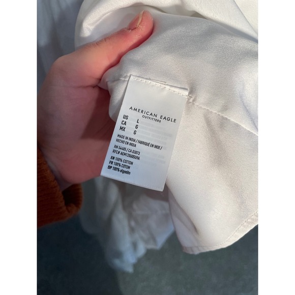 American Eagle White Eyelet Open Back Tiered Cotton Midi Dress Size Large Bridal - Picture 11 of 12